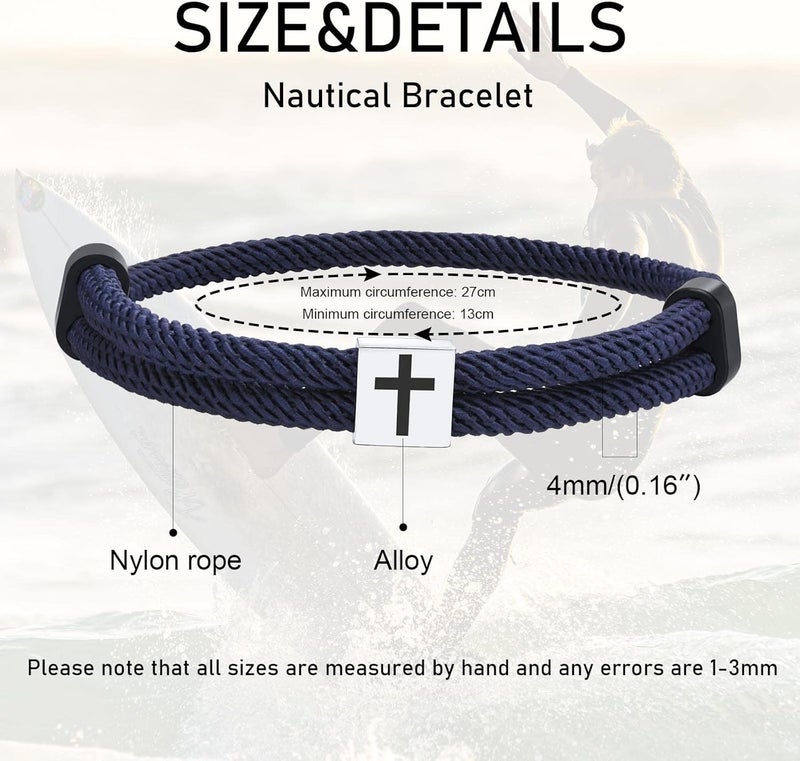 TempBeau Store Braided Men Rope Cross Bracelet - Adjustable Tree of Life Cord Surfing Bracelet, Handmade Nautical Navy Marine String Bracelet with Metal Knot, Easter Women Bracelets Gifts - Image 5
